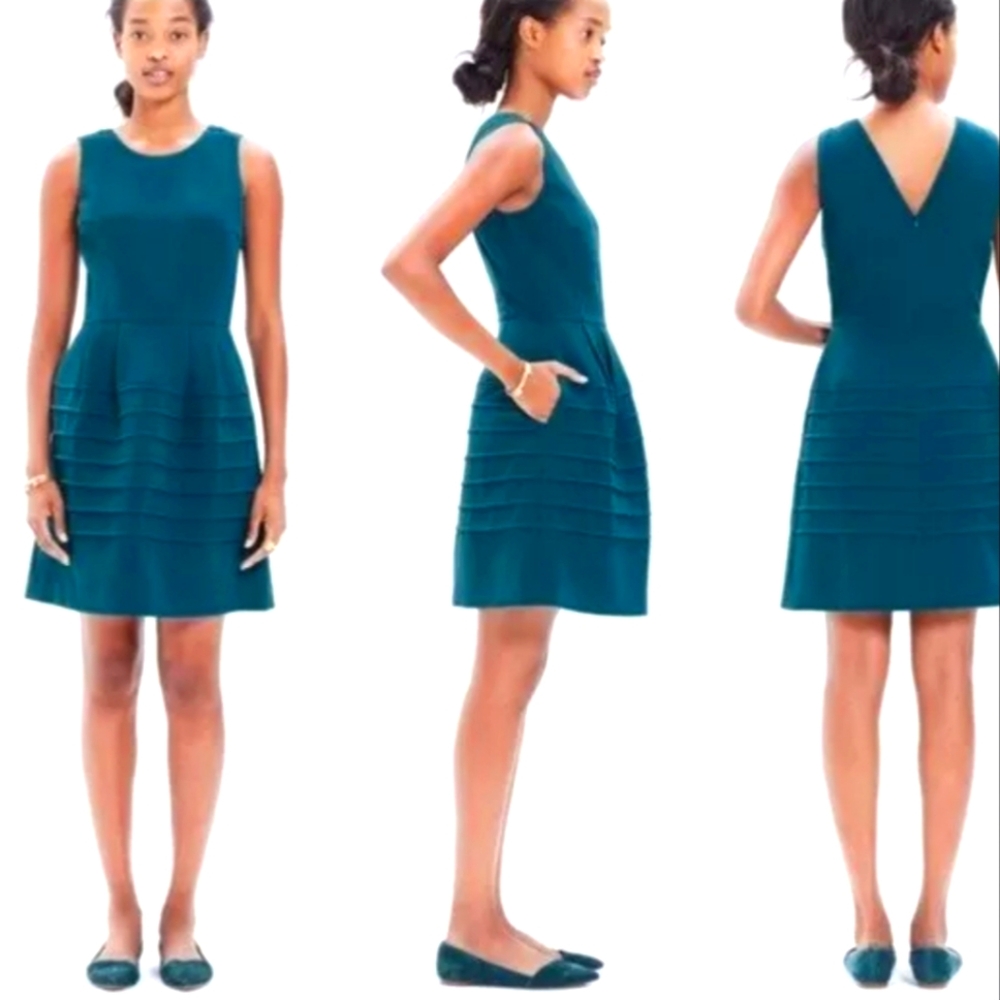 Madewell Midnight Dress Spruce Teal Green Fit & Flare Tiered Style Pockets 4